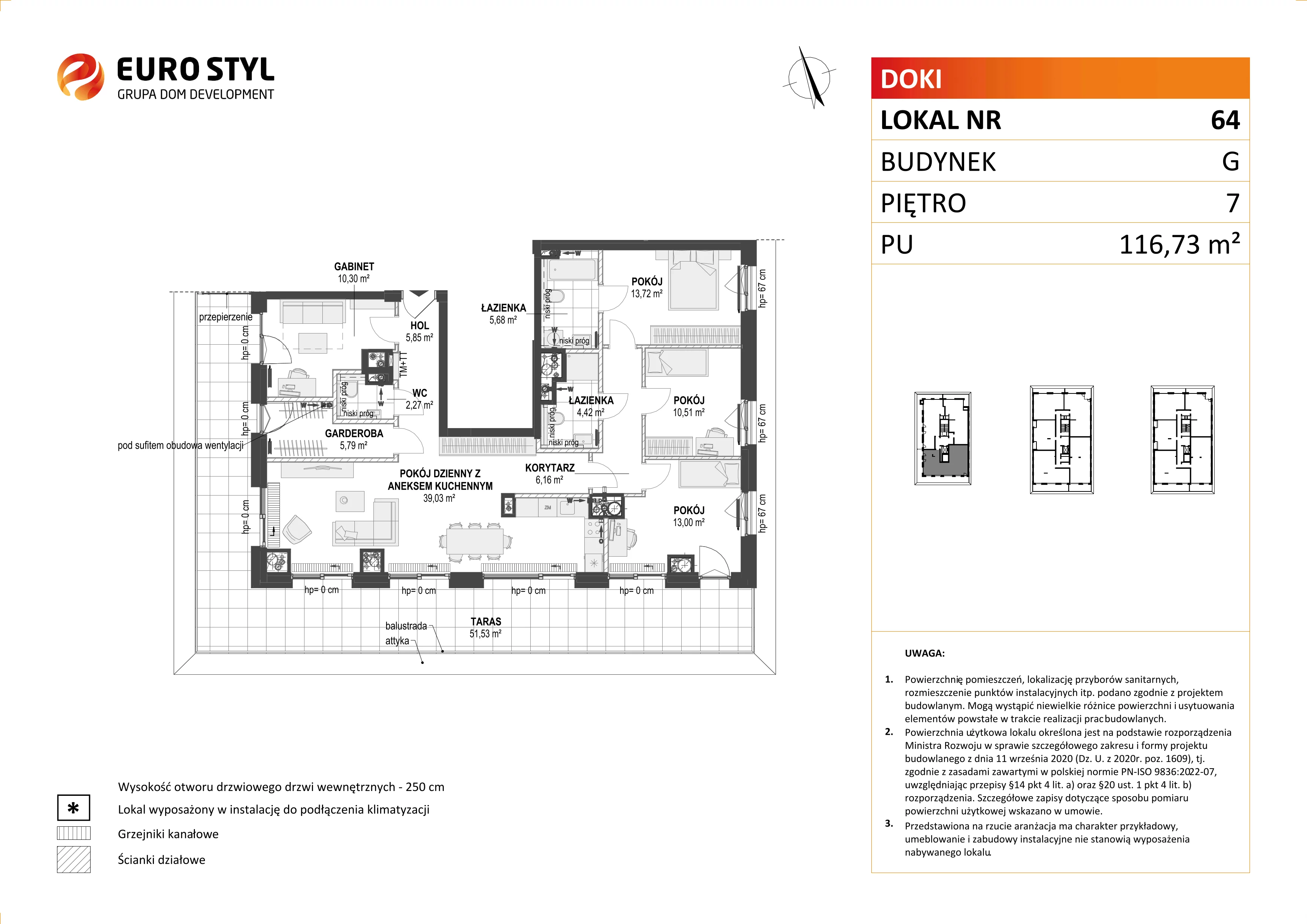 Mieszkanie 116,73 m², piętro 7, oferta nr G/64, DOKI Living - etap II, Gdańsk, Śródmieście, ul. Aleja Doki