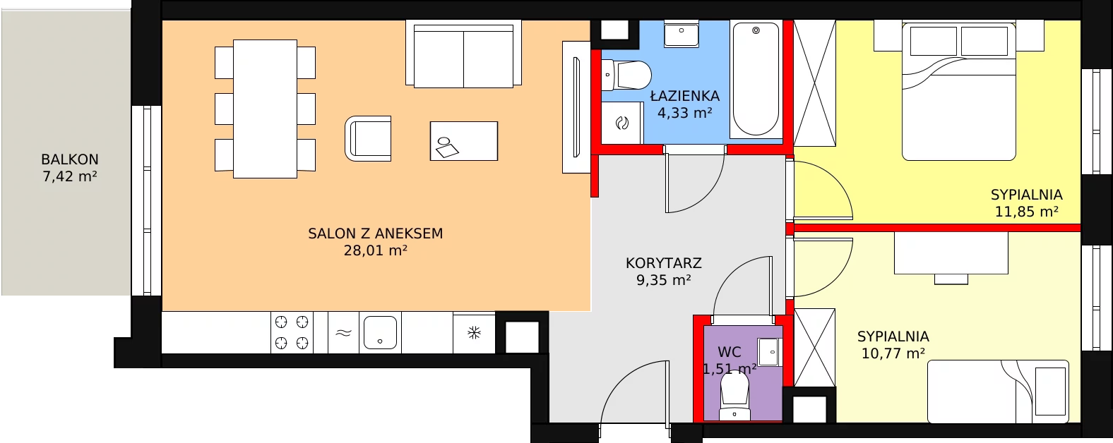 3 pokoje, mieszkanie 68,12 m², piętro 1, oferta nr L/18, Perspektywa, Gdańsk, Siedlce, ul. Powstańców Warszawskich