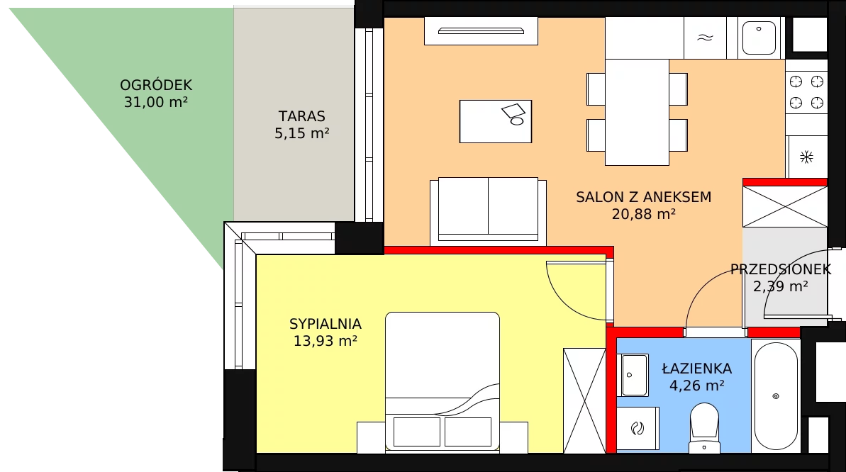 2 pokoje, mieszkanie 42,72 m², piętro 1, oferta nr CD/86, DOKI Living, Gdańsk, Śródmieście, ul. ks. Jerzego Popiełuszki