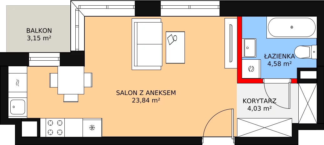 Mieszkanie 33,04 m², piętro 1, oferta nr CD/130, DOKI Living, Gdańsk, Śródmieście, ul. ks. Jerzego Popiełuszki