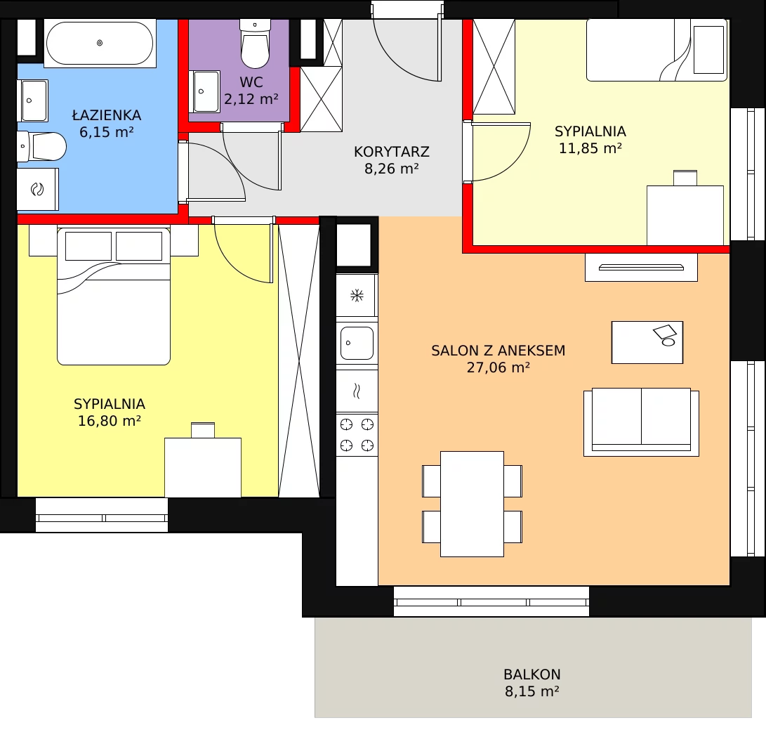 3 pokoje, mieszkanie 74,51 m², piętro 2, oferta nr CD/96, DOKI Living, Gdańsk, Śródmieście, ul. ks. Jerzego Popiełuszki