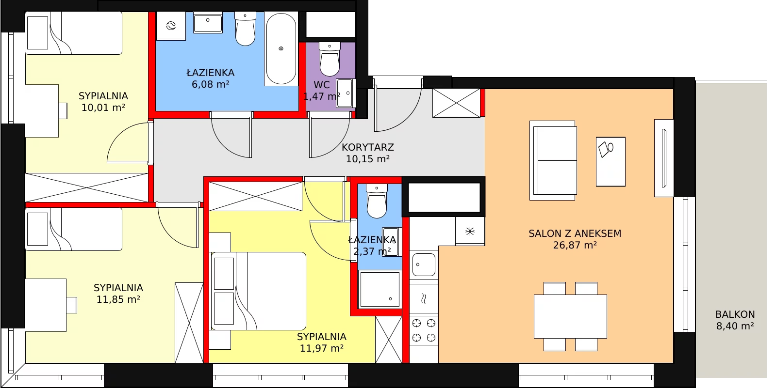 4 pokoje, mieszkanie 84,51 m², piętro 6, oferta nr CD/166, DOKI Living, Gdańsk, Śródmieście, ul. ks. Jerzego Popiełuszki