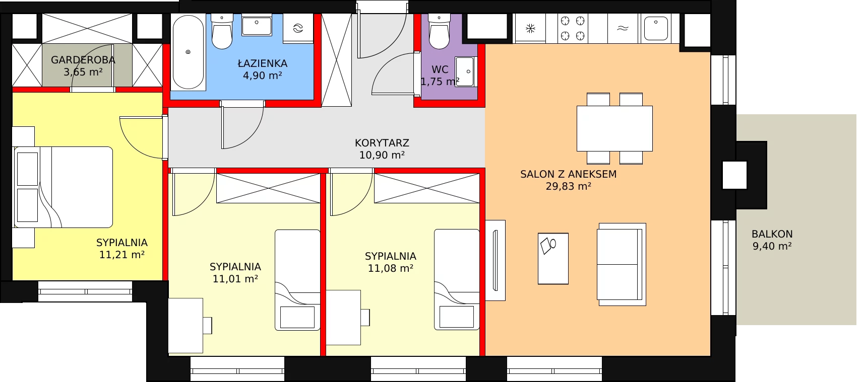 4 pokoje, mieszkanie 88,06 m², piętro 7, oferta nr CD/123, DOKI Living, Gdańsk, Śródmieście, ul. ks. Jerzego Popiełuszki