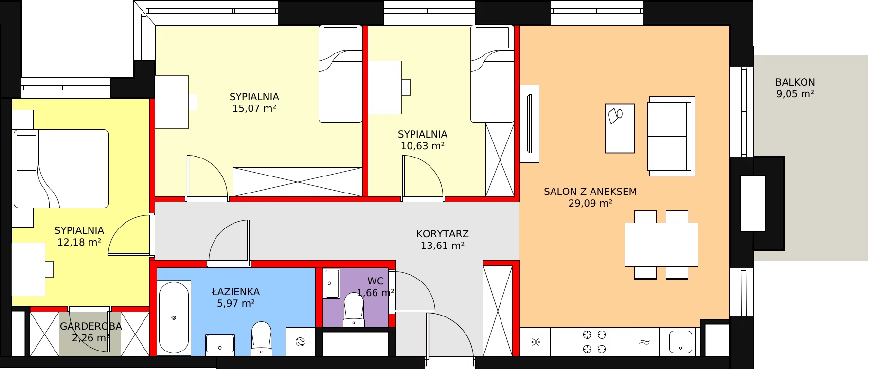 4 pokoje, mieszkanie 94,48 m², piętro 7, oferta nr CD/169, DOKI Living, Gdańsk, Śródmieście, ul. ks. Jerzego Popiełuszki