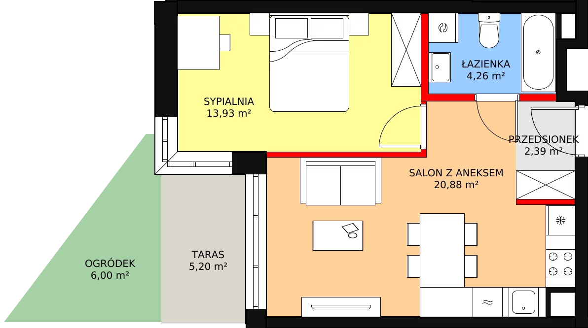 2 pokoje, mieszkanie 42,72 m², piętro 1, oferta nr CD/53, DOKI Living, Gdańsk, Śródmieście, ul. ks. Jerzego Popiełuszki