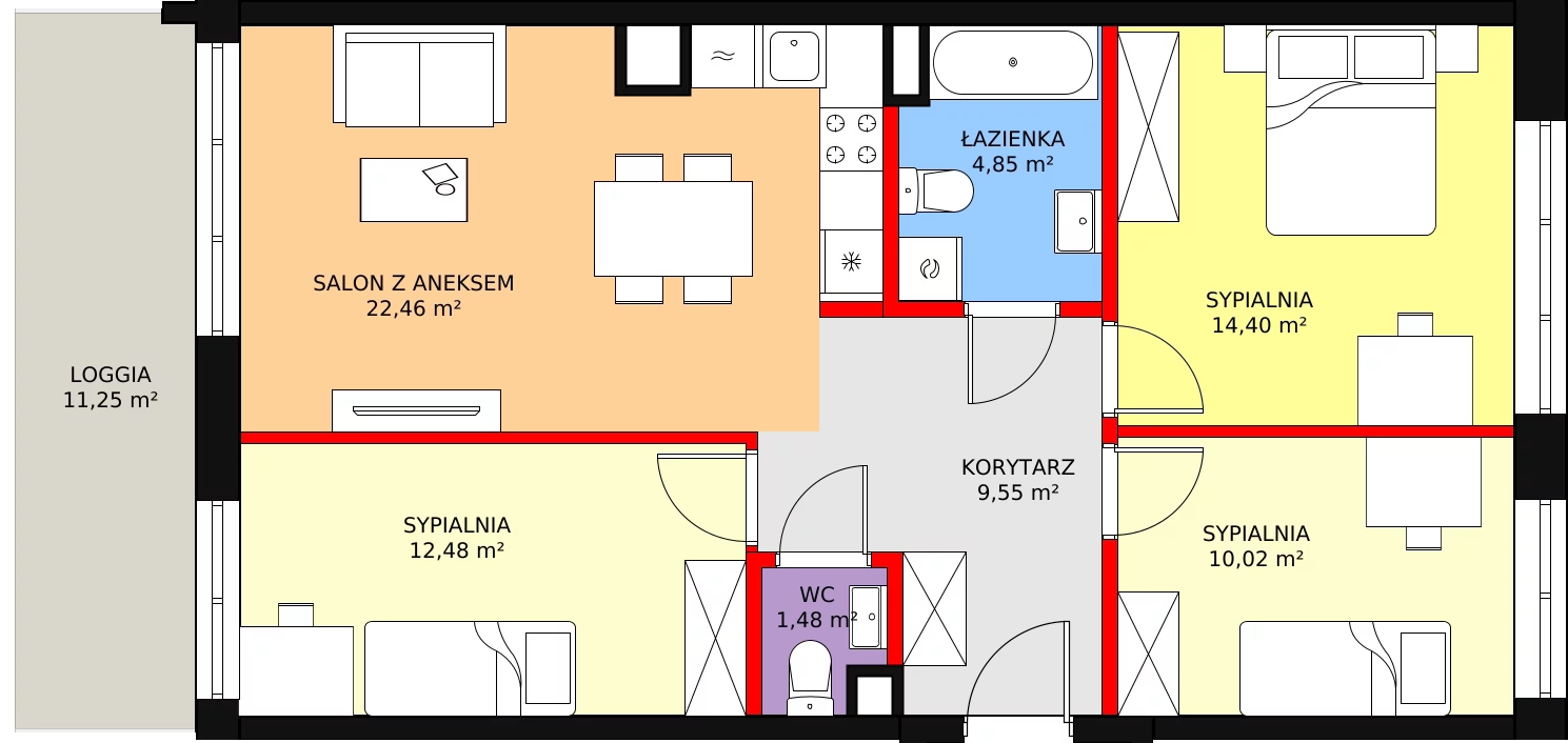 4 pokoje, mieszkanie 78,56 m², piętro 2, oferta nr CD/10, DOKI Living, Gdańsk, Śródmieście, ul. ks. Jerzego Popiełuszki