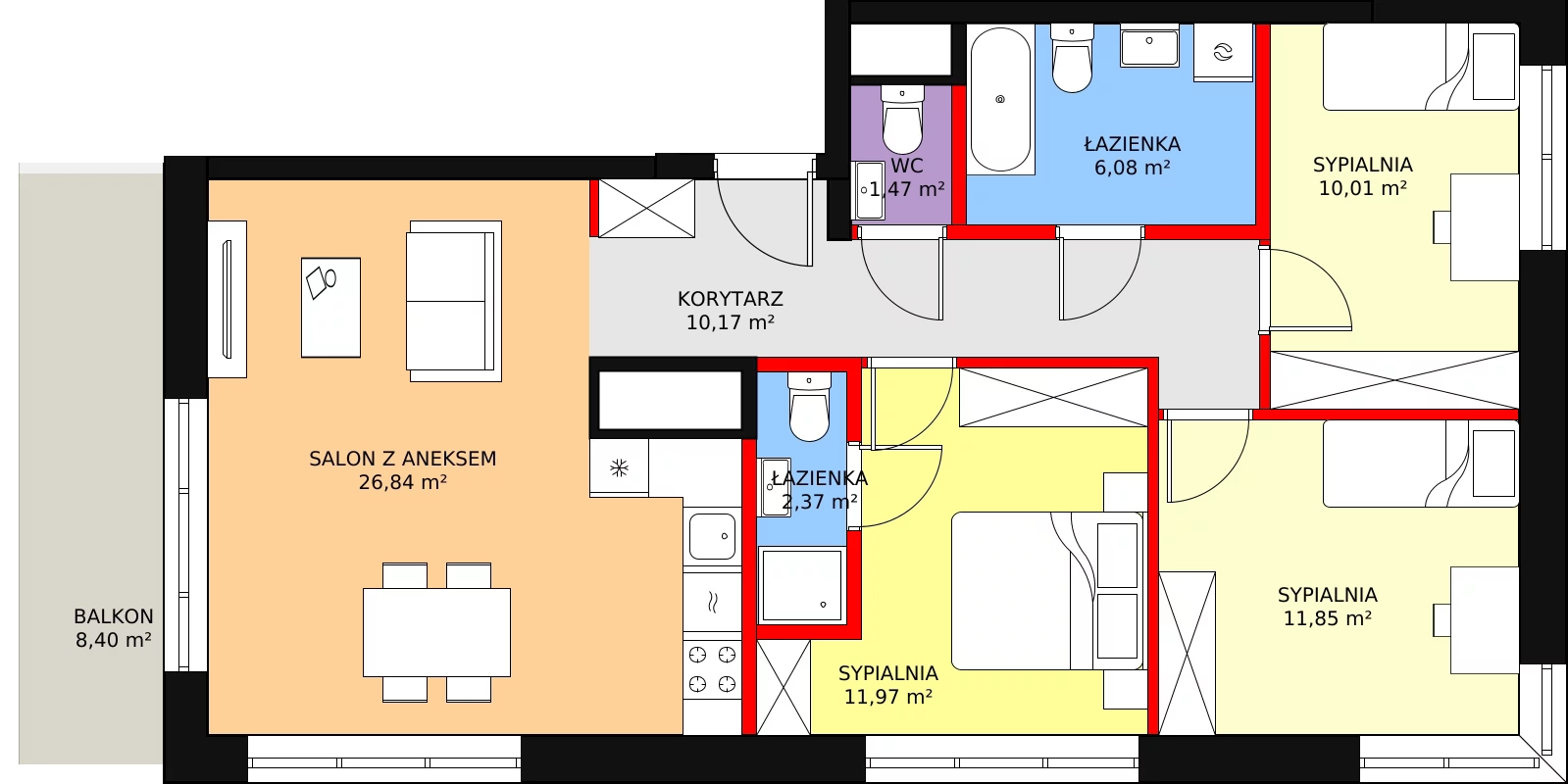 4 pokoje, mieszkanie 84,51 m², piętro 6, oferta nr CD/42, DOKI Living, Gdańsk, Śródmieście, ul. ks. Jerzego Popiełuszki