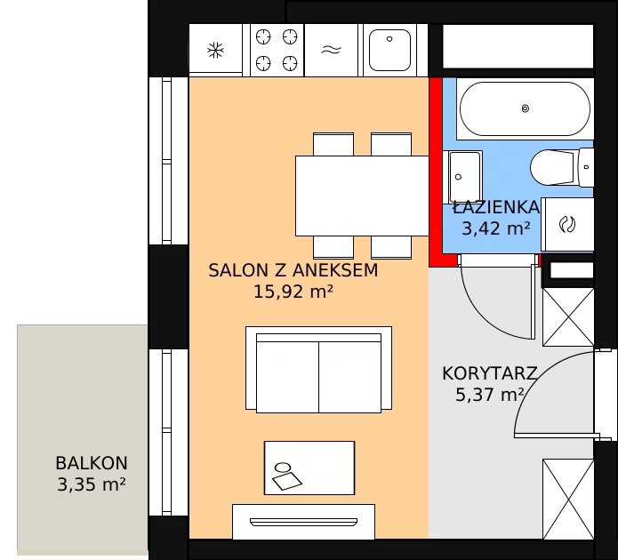 Mieszkanie 25,20 m², piętro 6, oferta nr CD/43, DOKI Living, Gdańsk, Śródmieście, ul. ks. Jerzego Popiełuszki