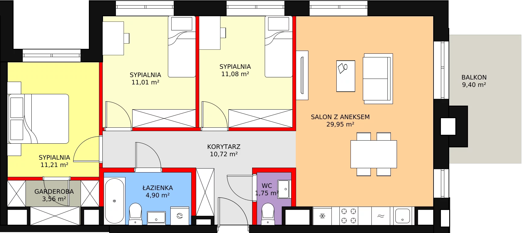 4 pokoje, mieszkanie 87,86 m², piętro 7, oferta nr CD/85, DOKI Living, Gdańsk, Śródmieście, ul. ks. Jerzego Popiełuszki