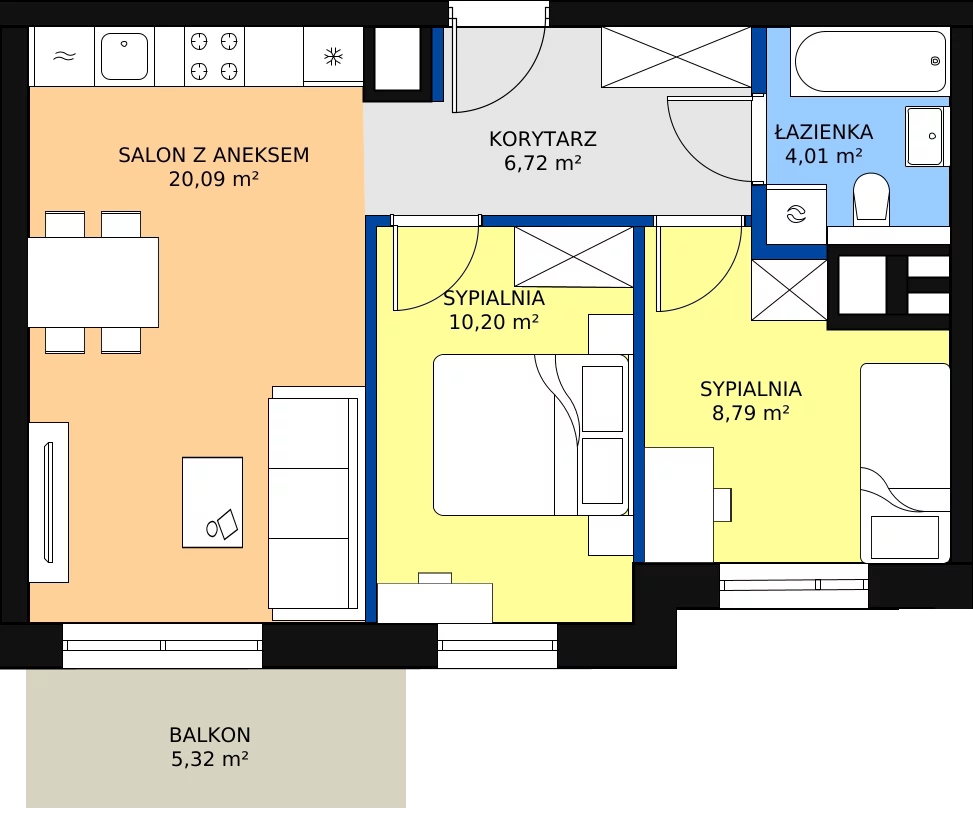 Zalety mieszkania 51.54 m², F/13