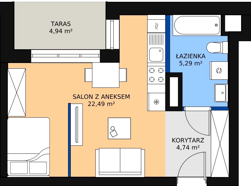 Zalety mieszkania 32.77 m², D2/1