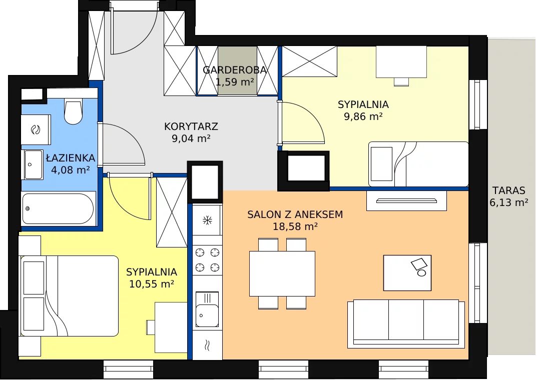 Zalety mieszkania 53.75 m², A/28