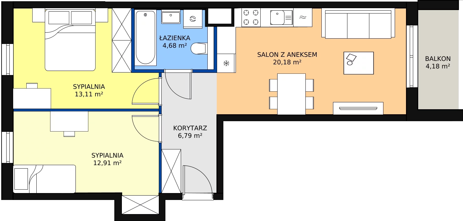 Zalety mieszkania 57.67 m², A/7