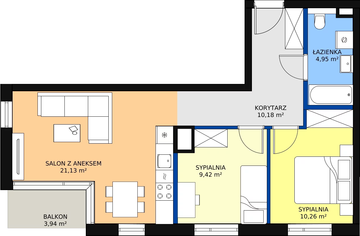 Zalety mieszkania 55.94 m², G/14