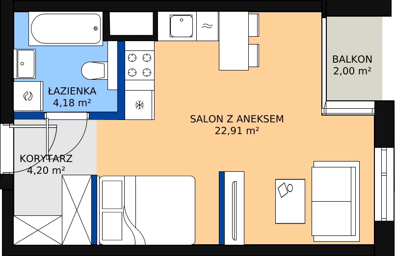 Zalety mieszkania 31.29 m², G/22