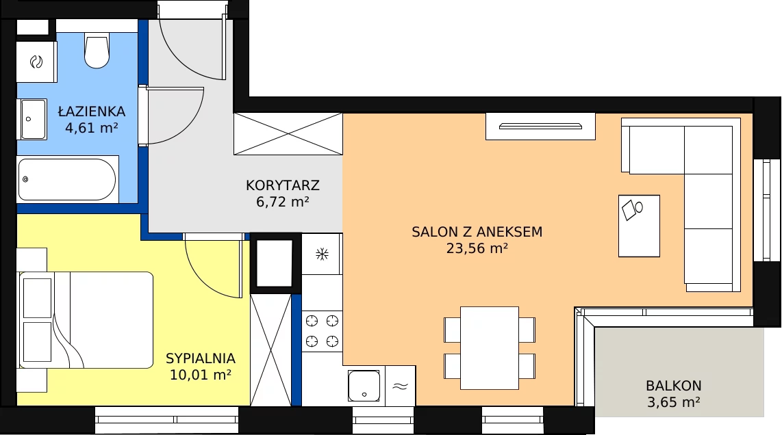 Zalety mieszkania 44.9 m², G/35