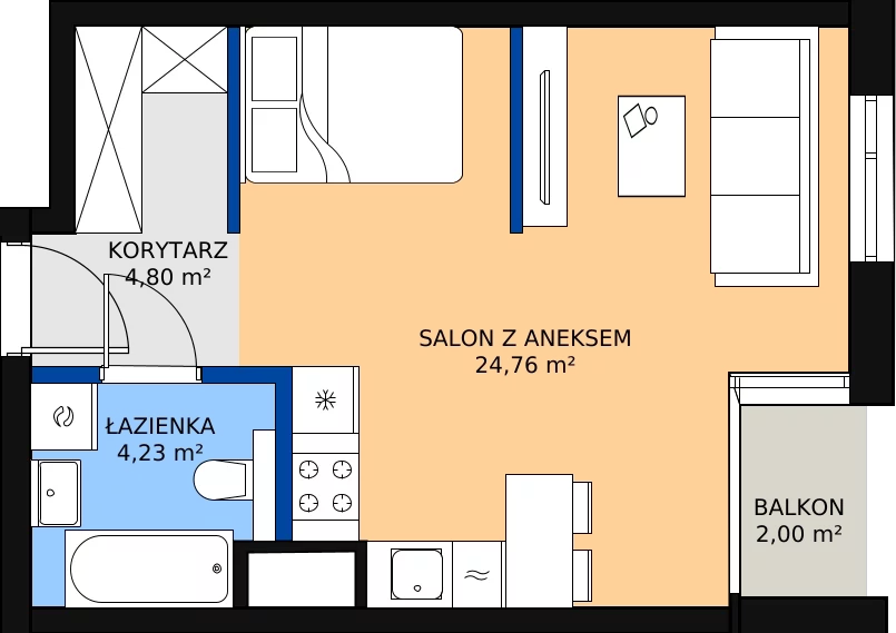 Zalety mieszkania 33.79 m², G/55