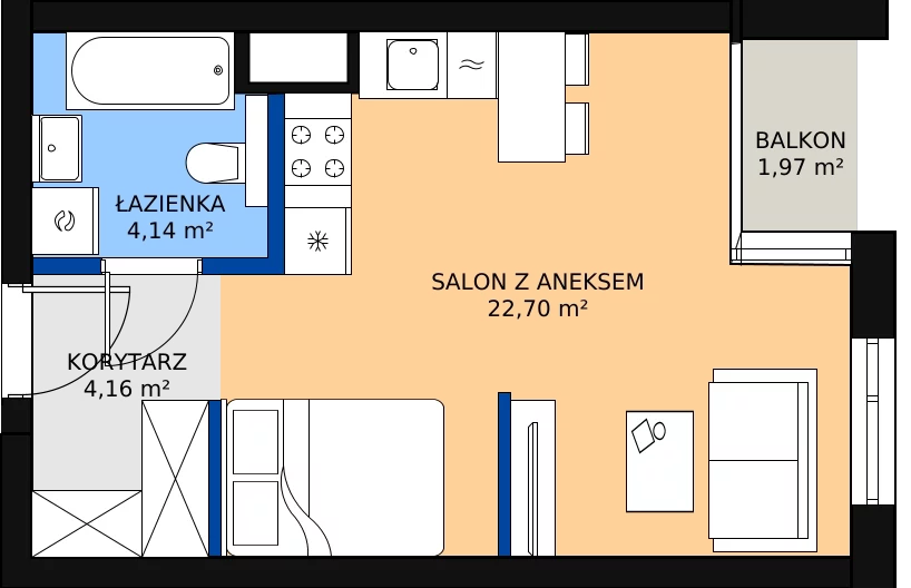 Zalety mieszkania 31 m², G/75
