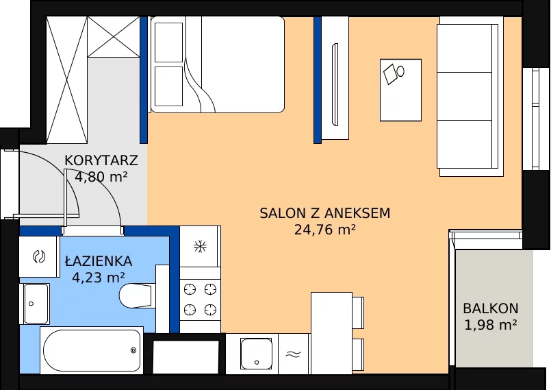 Zalety mieszkania 33.79 m², G/166