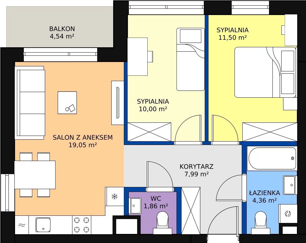 Zalety mieszkania 54.76 m², C7/34