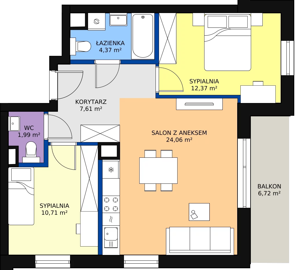 Zalety mieszkania 61.12 m², C8/4
