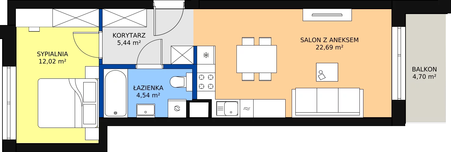 Zalety mieszkania 44.65 m², C8/27