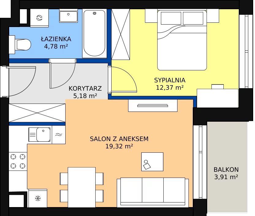 Nowe mieszkanie, 41,65 m², 2 pokoje, 2 piętro, oferta nr C8/34