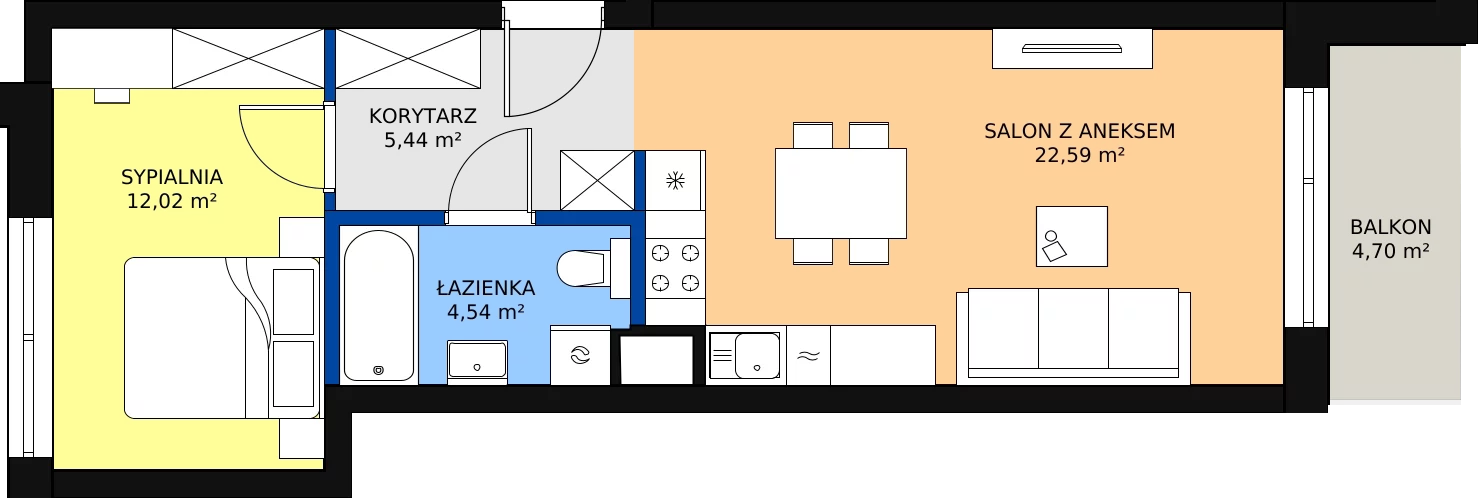 Zalety mieszkania 44.69 m², C8/49