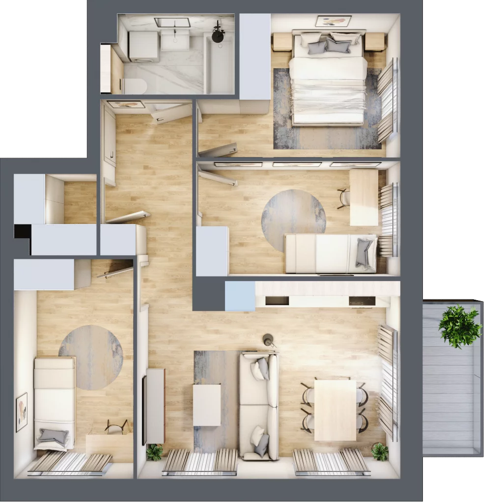 4 pokoje, mieszkanie 63,59 m², piętro 1, oferta nr B3/13, Osiedle przy Błoniach 3 - etap II, Rumia, Janowo, ul. Błoń Janowskich