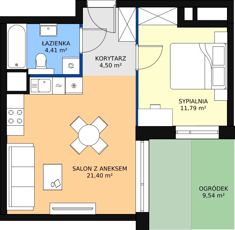 Zalety mieszkania 42.1 m², B1/2