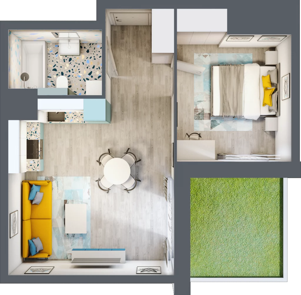 2 pokoje, mieszkanie 42,10 m², parter, oferta nr B1/2, Locus 2 - etap I, Rumia, Janowo, ul. Dąbrowskiego
