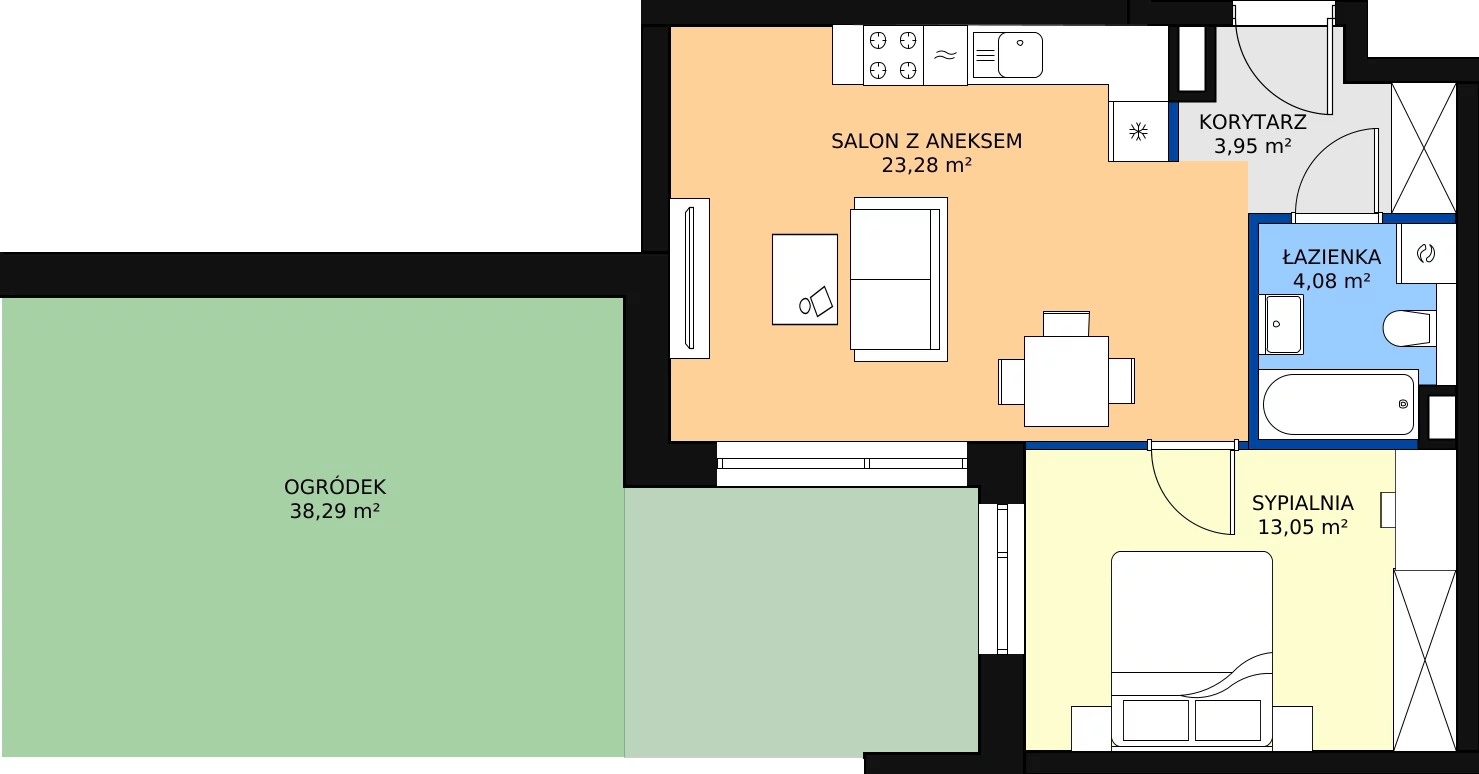 Zalety mieszkania 45.29 m², B1/3