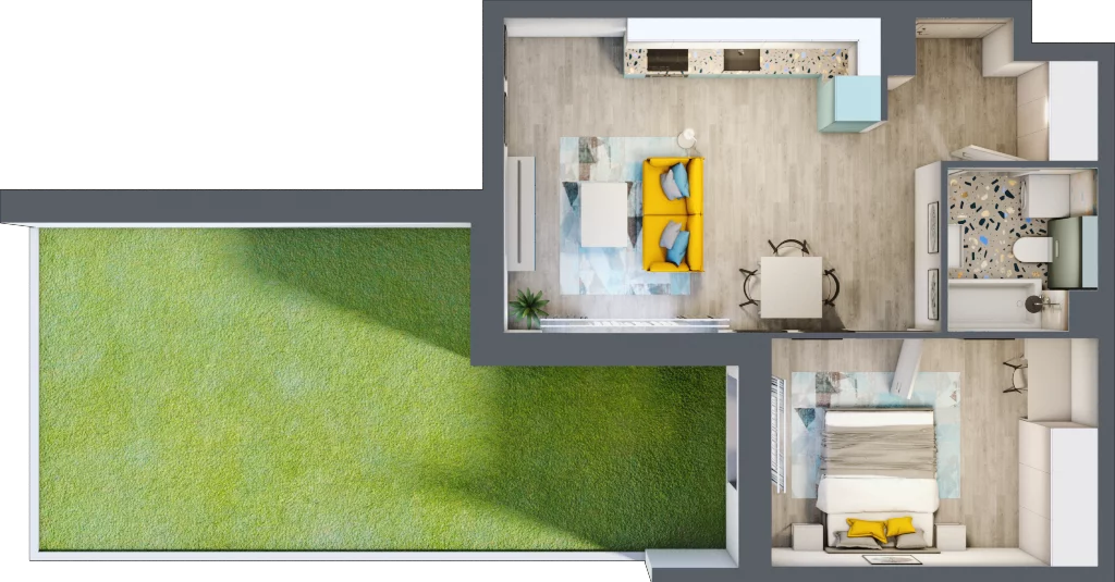 2 pokoje, mieszkanie 45,29 m², parter, oferta nr B1/3, Locus 2 - etap I, Rumia, Janowo, ul. Dąbrowskiego