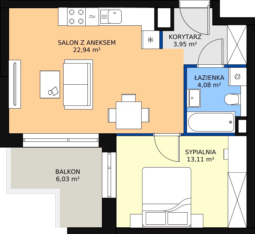 Zalety mieszkania 44.08 m², B1/9
