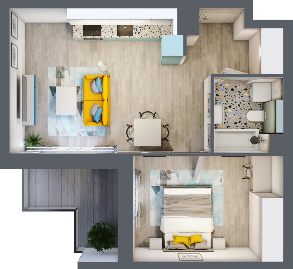 2 pokoje, mieszkanie 44,08 m², piętro 1, oferta nr B1/9, Locus 2 - etap I, Rumia, Janowo, ul. Dąbrowskiego