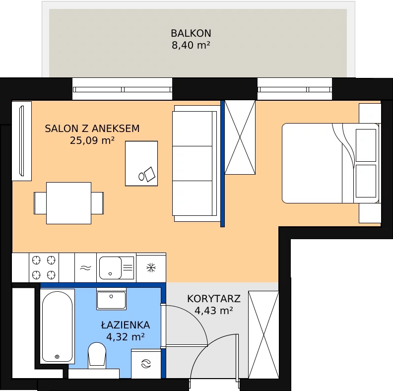 Zalety mieszkania 33.48 m², B1/11