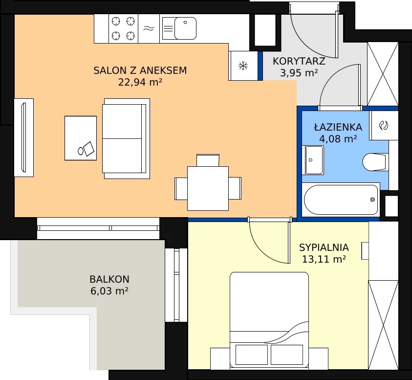 Zalety mieszkania 44.08 m², B1/17