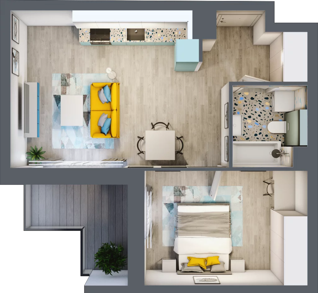 2 pokoje, mieszkanie 44,08 m², piętro 2, oferta nr B1/17, Locus 2 - etap I, Rumia, Janowo, ul. Dąbrowskiego