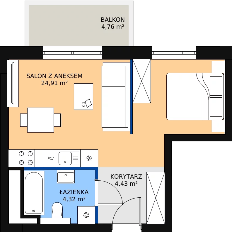 Zalety mieszkania 33.66 m², B1/19