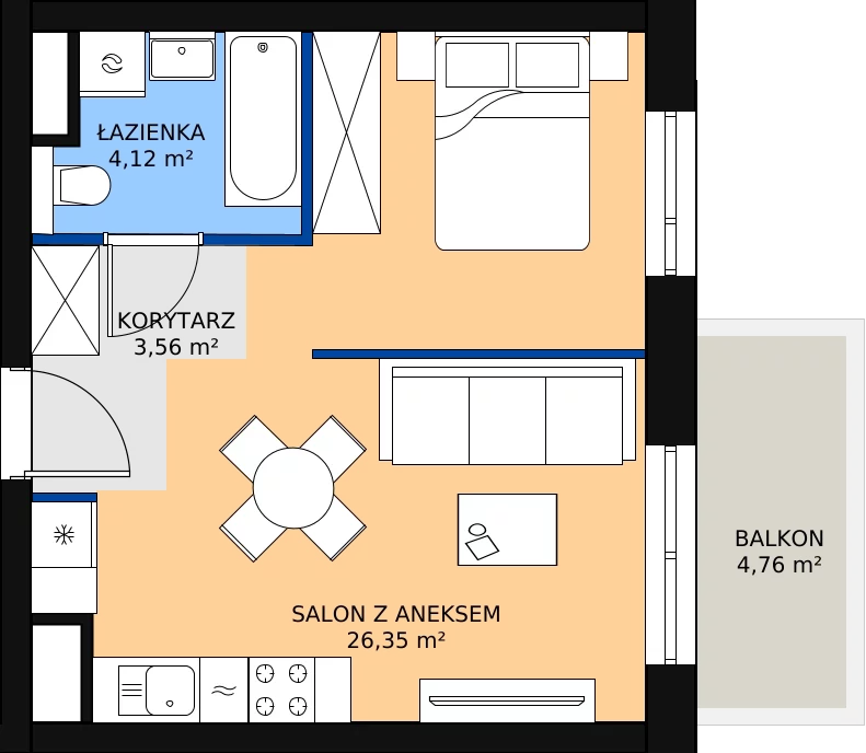 Zalety mieszkania 34.03 m², B1/21