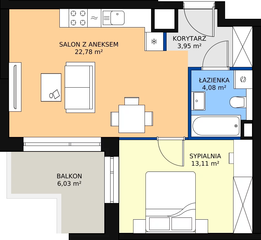 Zalety mieszkania 43.92 m², B1/25