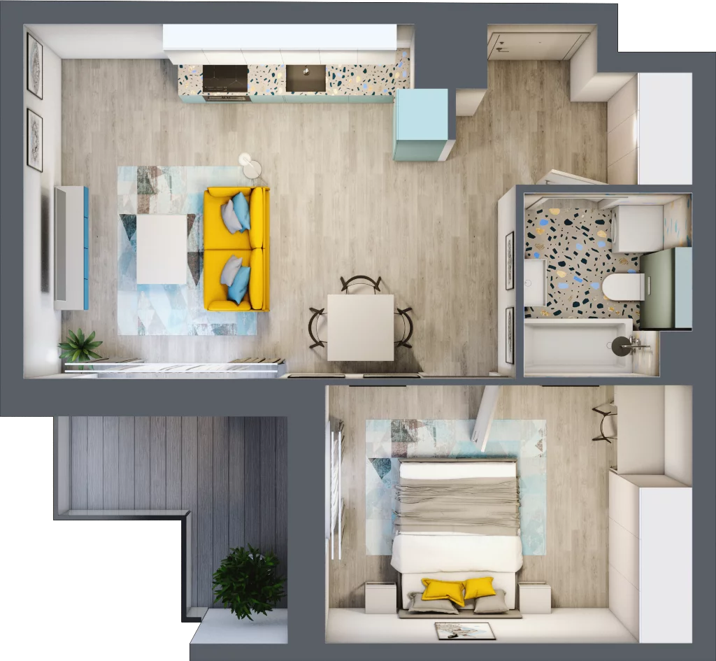 2 pokoje, mieszkanie 43,92 m², piętro 3, oferta nr B1/25, Locus 2 - etap I, Rumia, Janowo, ul. Dąbrowskiego