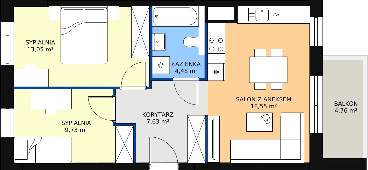 Zalety mieszkania 53.44 m², B1/52