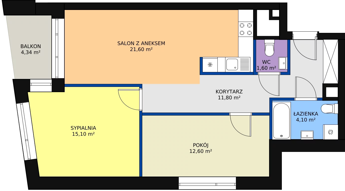 3 pokoje, mieszkanie 67,86 m², piętro 1, oferta nr A.1.10, Świerzawska 13, Poznań, Ławica, Grunwald, ul. Świerzawska 13