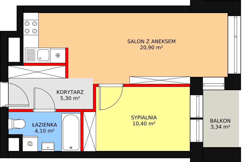 Mieszkanie 41,96 m², piętro 2, oferta nr A.2.5, Świerzawska 13, Poznań, Ławica, Grunwald, ul. Świerzawska 13