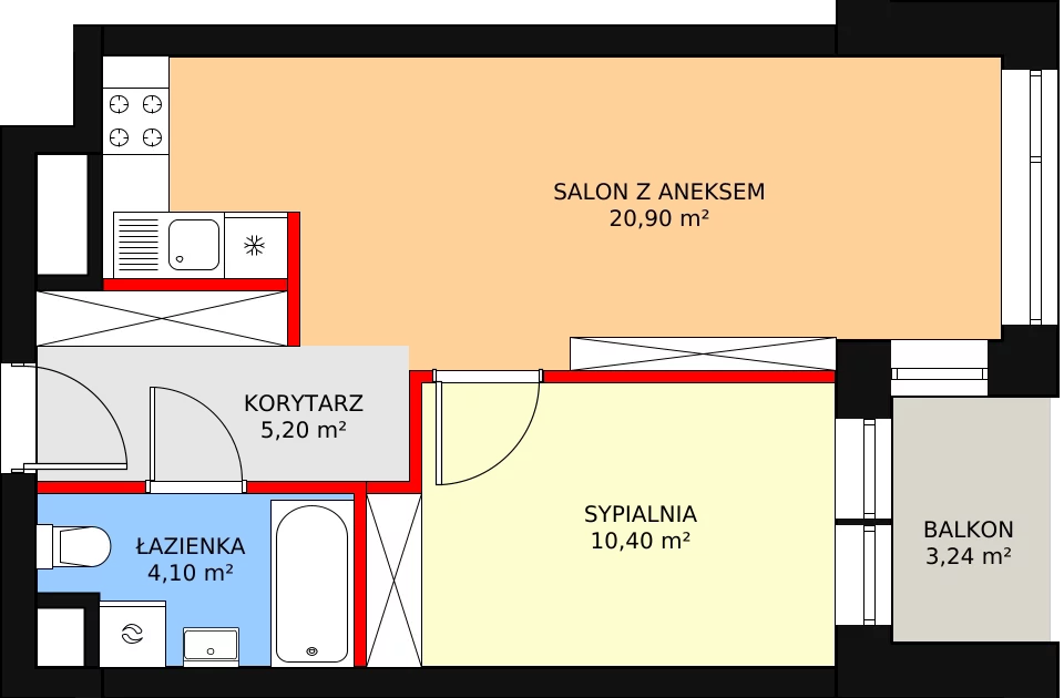 Mieszkanie 41,96 m², piętro 4, oferta nr A.4.4, Świerzawska 13, Poznań, Ławica, Grunwald, ul. Świerzawska 13