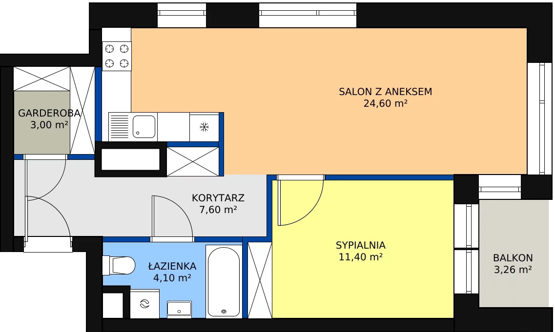 2 pokoje, mieszkanie 52,84 m², piętro 6, oferta nr A.6.1, Świerzawska 13, Poznań, Ławica, Grunwald, ul. Świerzawska 13