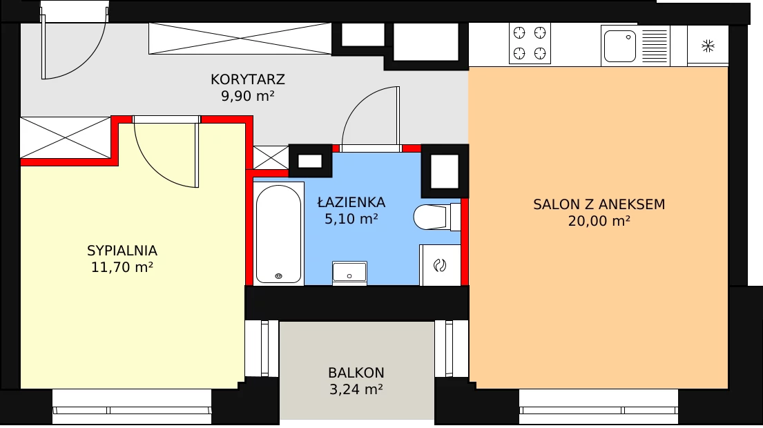 Mieszkanie 47,70 m², piętro 1, oferta nr B.1.1, Świerzawska 13, Poznań, Ławica, Grunwald, ul. Świerzawska 13