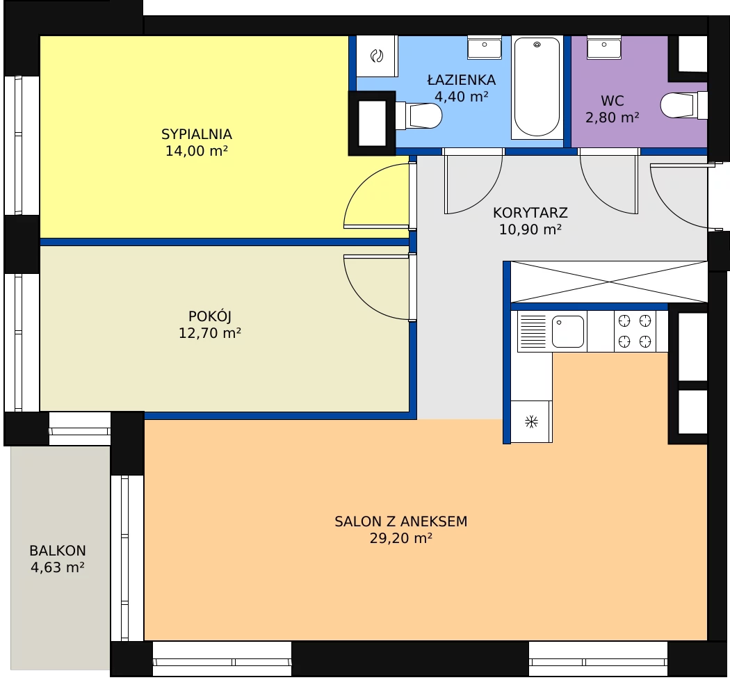 3 pokoje, mieszkanie 75,24 m², piętro 1, oferta nr B.1.2, Świerzawska 13, Poznań, Ławica, Grunwald, ul. Świerzawska 13