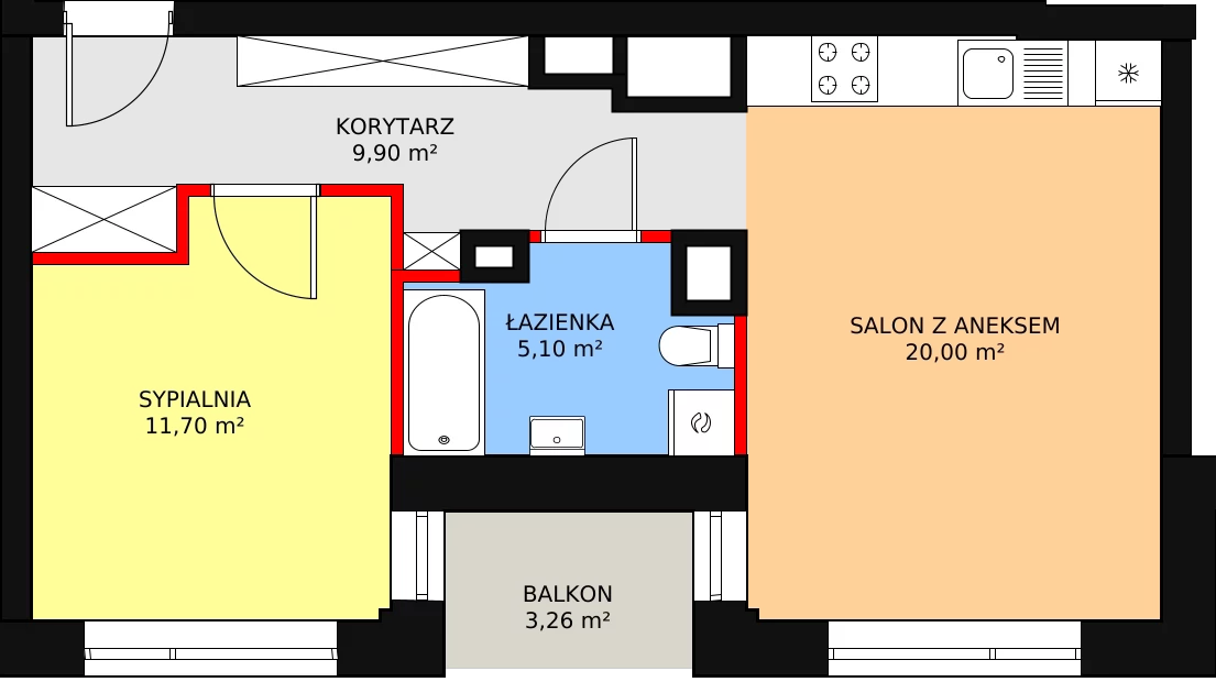 Mieszkanie 47,70 m², piętro 2, oferta nr B.2.1, Świerzawska 13, Poznań, Ławica, Grunwald, ul. Świerzawska 13